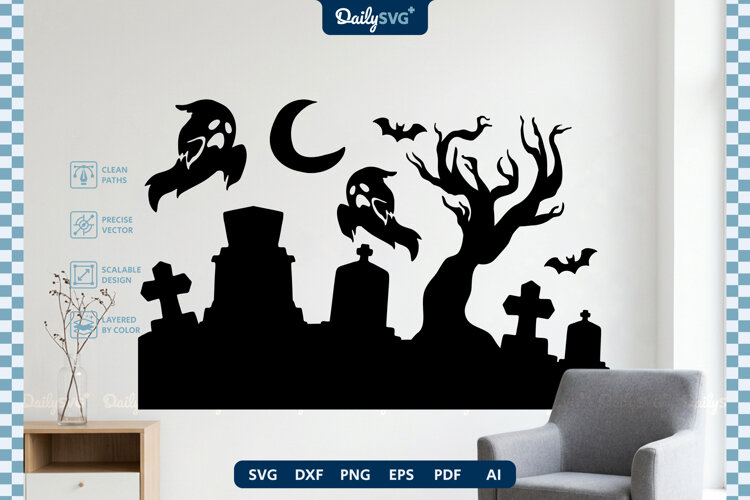 Halloween Graveyard Decal SVG Spooky Cut File example image 1