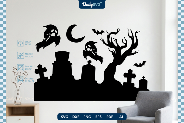Halloween Graveyard Decal SVG Spooky Cut File