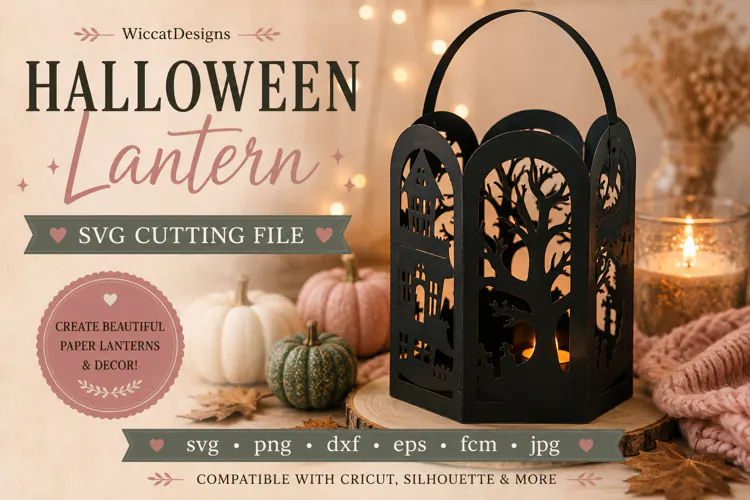 Round Spooky Halloween lantern svg template,