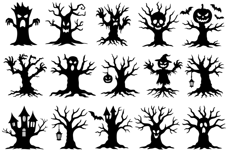 Spooky Halloween Tree Silhouette SVG Bundle