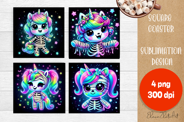Halloween coaster, neon cute monster square coaster