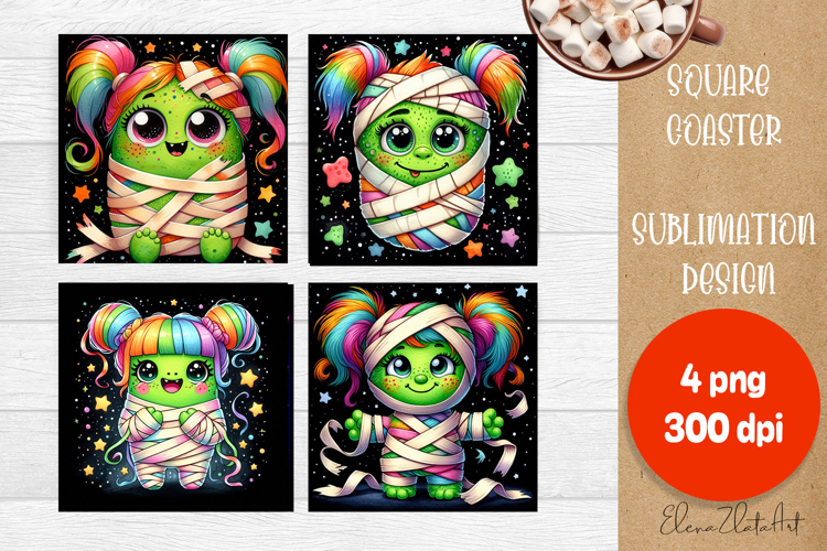 Halloween coaster, neon cute monster square coaster
