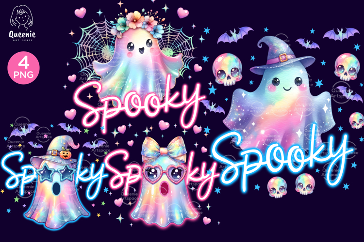Iridescent Halloween Spooky Ghost Png Neon Glow Boo