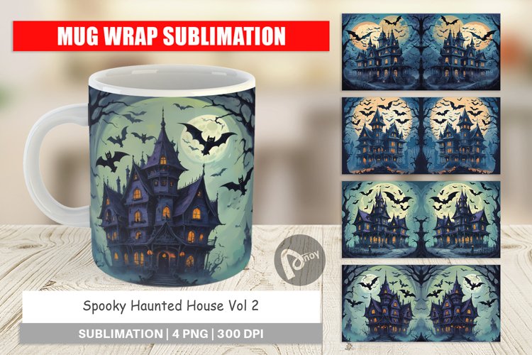 Mug Wrap Design Spooky Haunted House