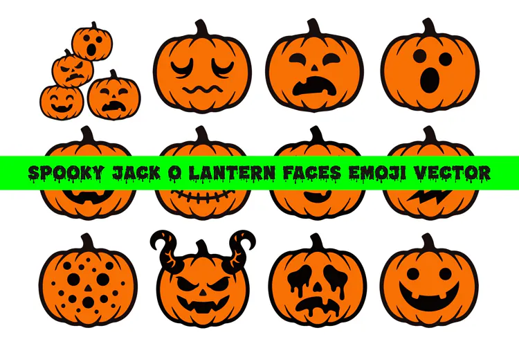 Spooky Jack O Lantern Faces Emoji Halloween SVG EPS PNG JPEG