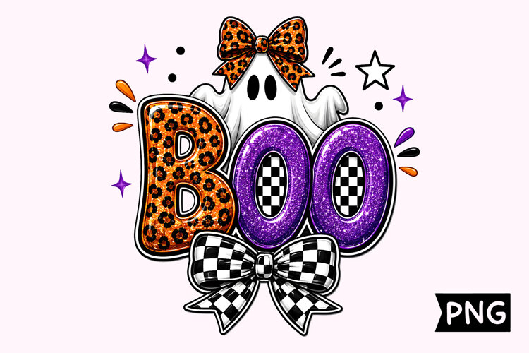 Spooky Leopard Bow Boo Halloween Design example image 1