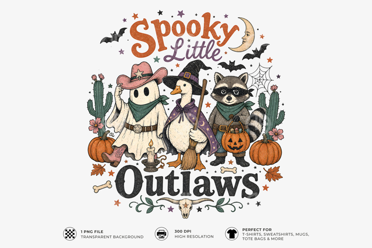 Spooky Little Outlaws Halloween Sublimation T-Shirt Design
