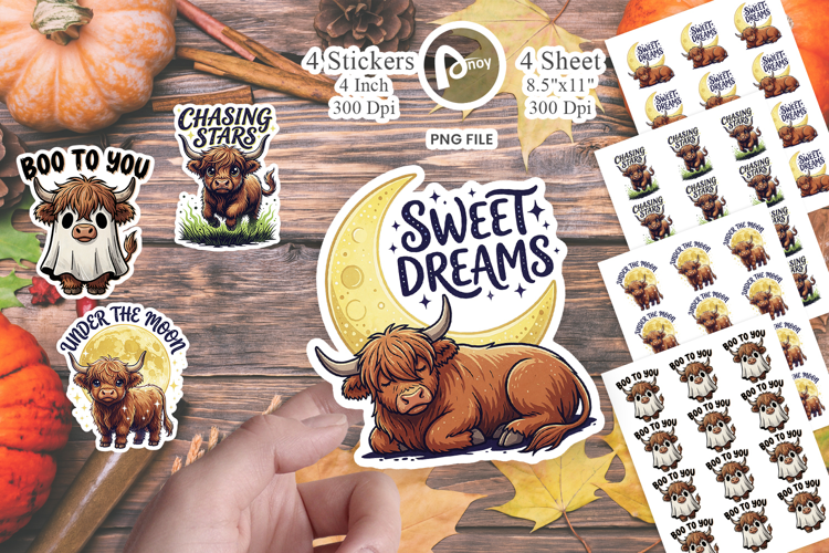 Spooky Celestial Highland Cow Sticker