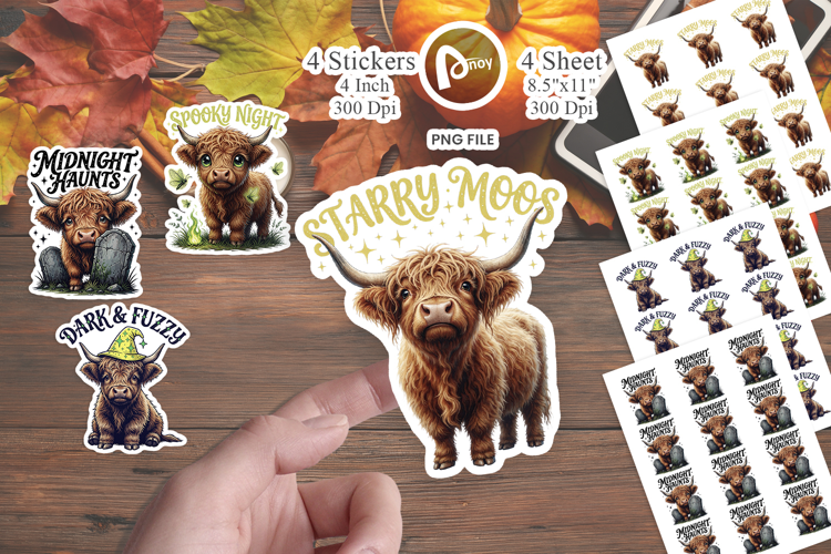 Spooky Celestial Highland Cow Sticker