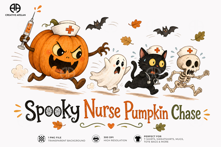 Spooky Nurse Pumpkin Chase PNG | Halloween T-Shirt Design