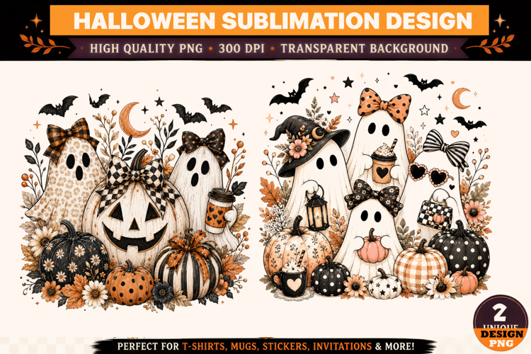 Halloween Ghost PNG, Cute Spooky Pumpkin Sublimation Design