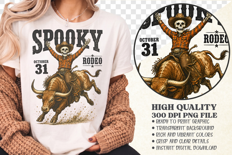 Spooky Rodeo Halloween PNG, Western Cowboy Skeleton Shirt
