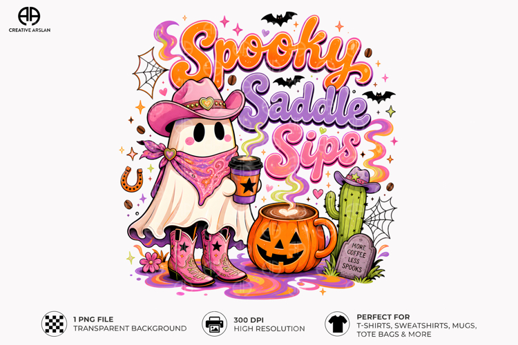 Spooky Saddle Sips PNG - Western Halloween Shirt Design
