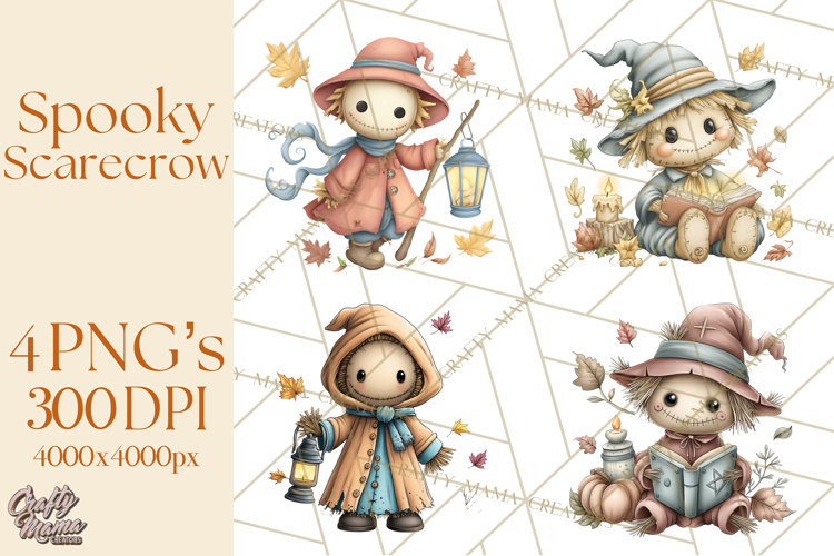 Spooky Scarecrows Halloween Clipart, Whimsical PNG