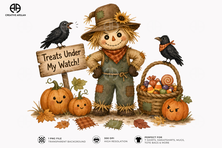 Spooky Scarecrow Pumpkin PNG | Rustic Fall T-Shirt Design