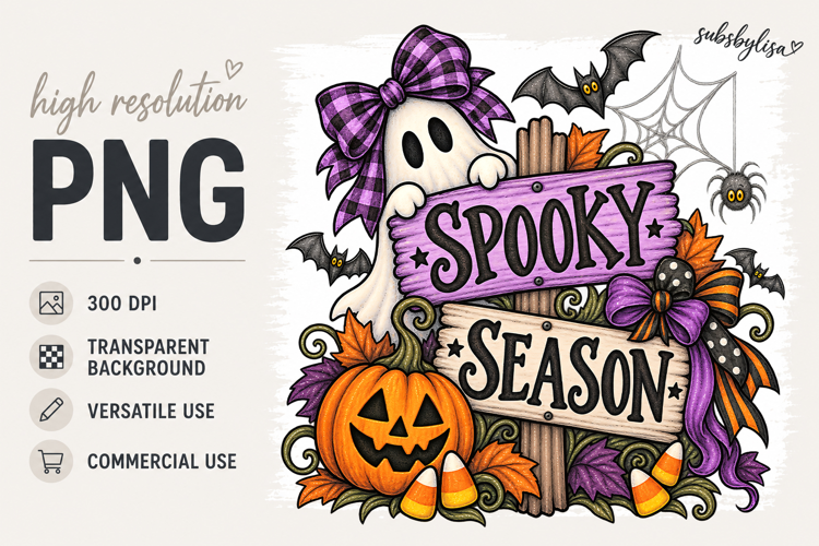 Cute Halloween Spooky Season Ghost Sign PNG Design