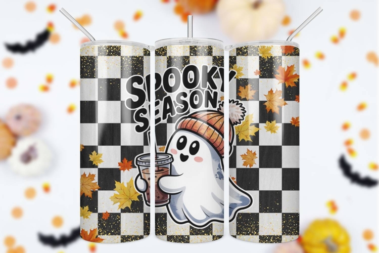 Spooky Season Checkered Skinny Tumbler Wrap