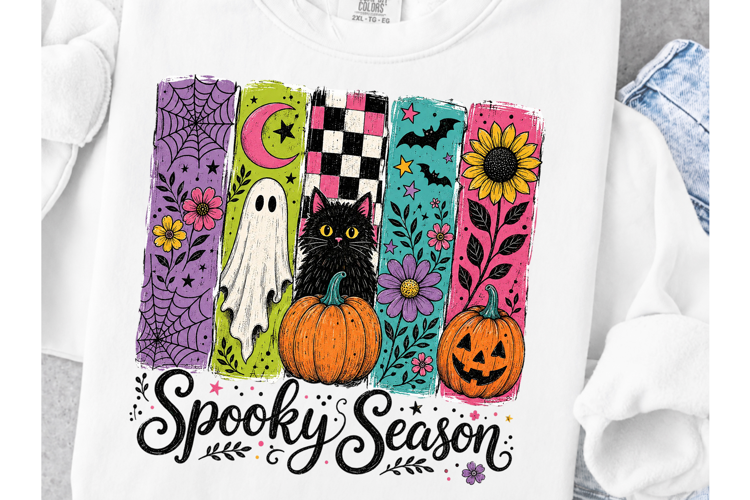 Spooky Season Halloween PNG, Retro Halloween Cat Ghost