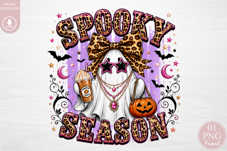 Spooky Season PNG Leopard Bow Ghost Sublimation