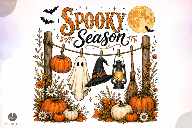 Spooky Season PNG, Rustic Halloween Clothesline PNG
