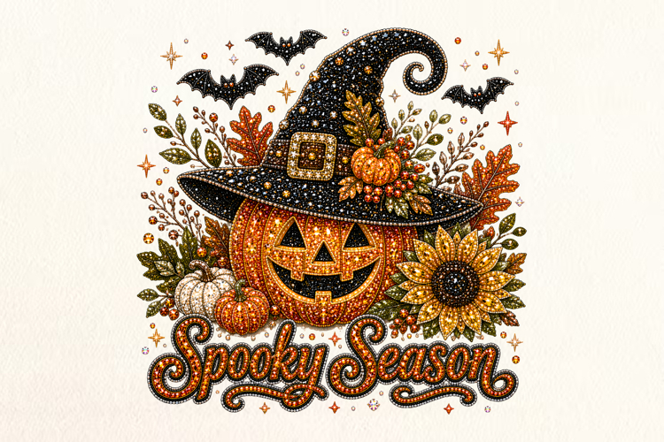 Spooky Season Pumpkin Rhinestone PNG Design