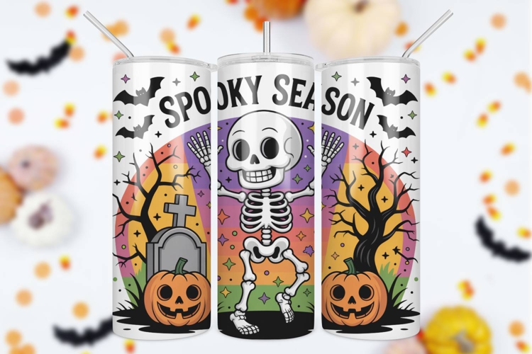 Spooky Season Skeleton Halloween Skinny Tumbler Wrap