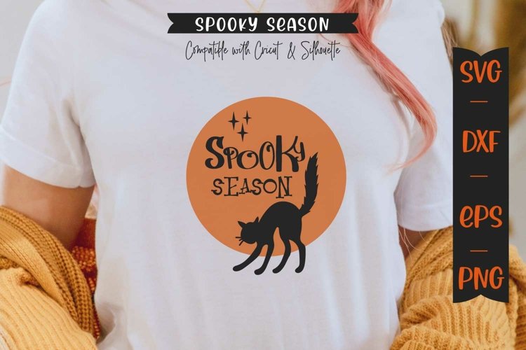 sign with a black cat saying spooky season