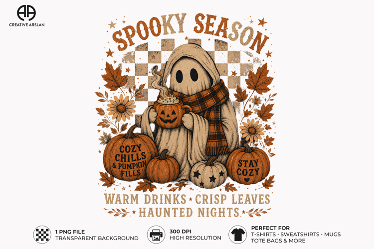 Spooky Season Vintage Ghost PNG Sublimation Design