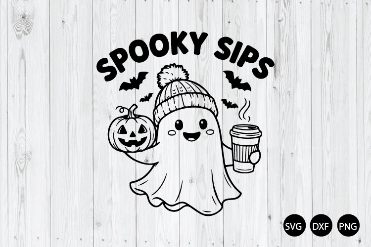 Spooky Sips SVG, Halloween Coffee SVG, Coffee Lover SVG example image 1