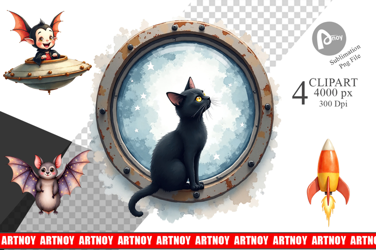 Clipart Watercolor Spooky Space Cadets