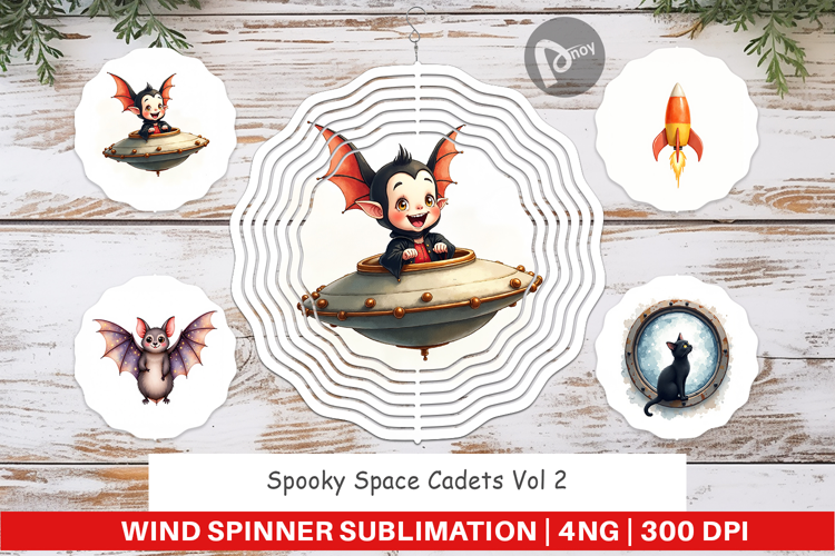 Wind Spinner Watercolor Spooky Space Cadets