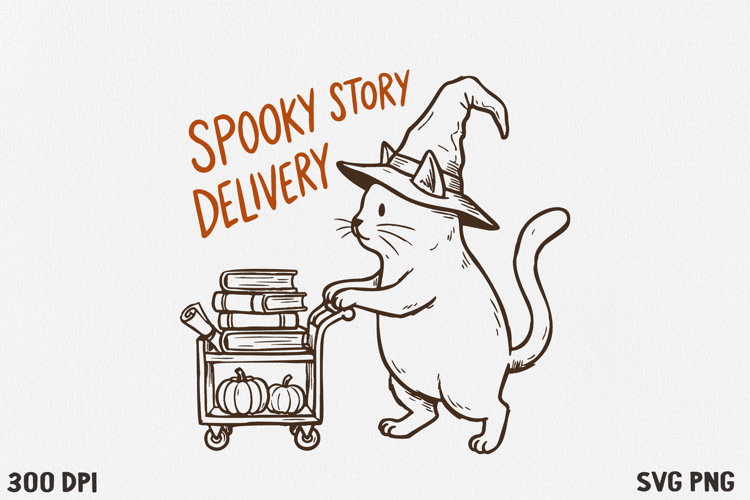 Bookish Halloween Cat SVG PNG | Witchy Reading Cat Design