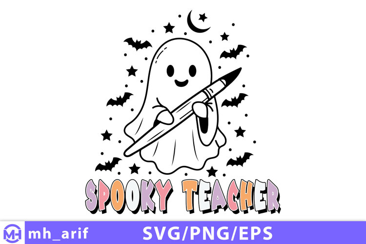 Spooky Teacher Halloween SVG PNG T-shirt Design example image 1