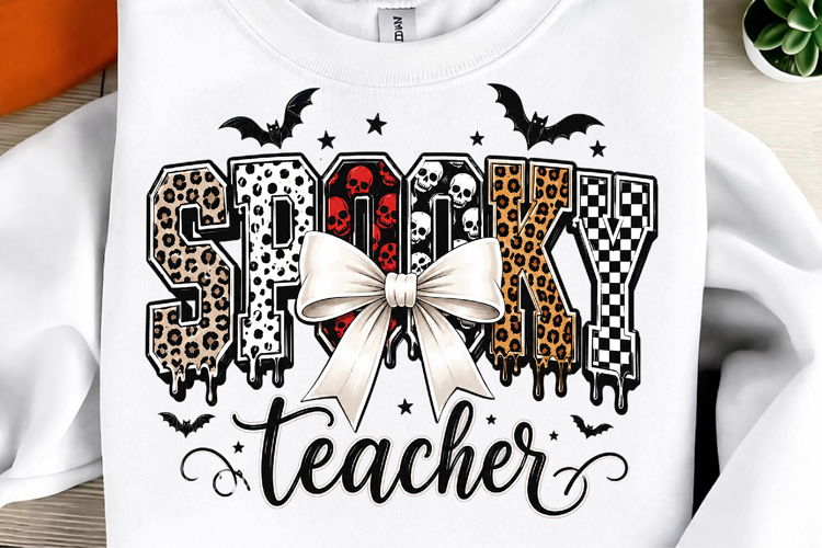 Spooky Teacher PNG, Red Black Halloween Sublimation Design