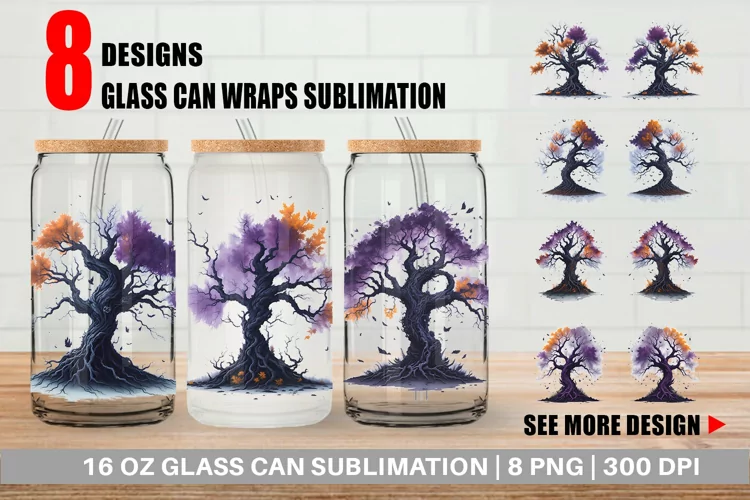 Spooky Tree Halloween Glass Can Wraps