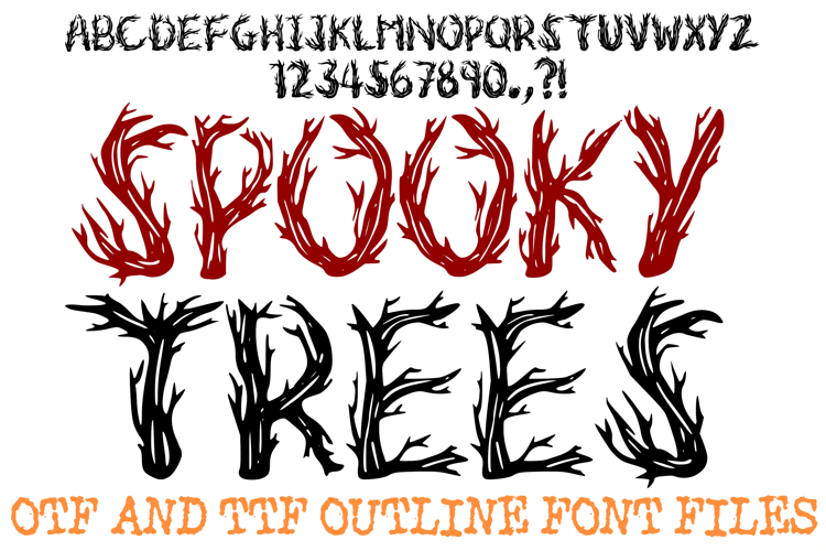 Spooky Trees ABC Font Typeface Woodland Forest Alphabet OTF