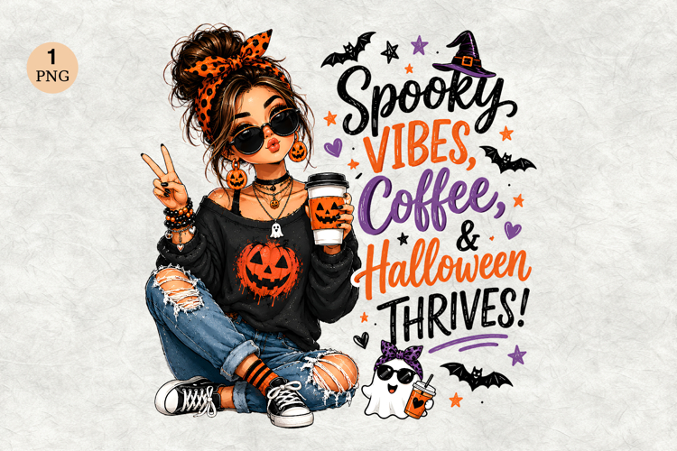 Spooky Vibes Coffee Halloween PNG