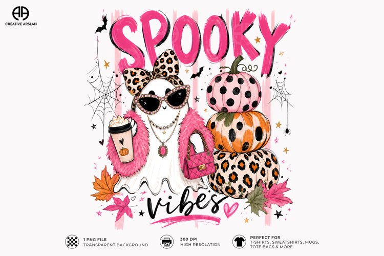 Spooky Vibes Ghost Pumpkin PNG - Halloween Pink Shirt Design