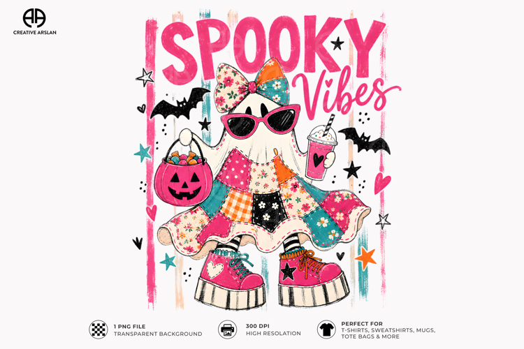 Spooky Vibes Coffee Pumpkin Ghost Bow Halloween Shirt Design