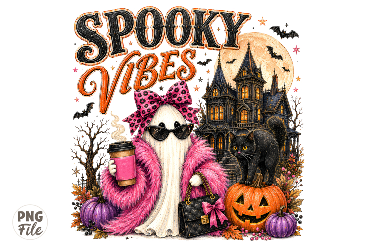 Spooky Vibes Halloween PNG, Glam Ghost Sublimation PNG
