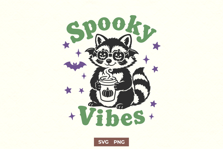 Spooky Vibes SVG PNG, Cute Halloween Raccoon Fall Design