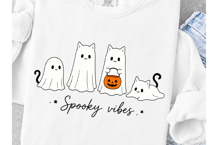 Spooky Vibes PNG Halloween Ghost Cat