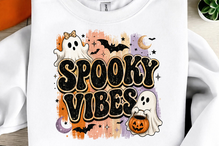 Spooky Vibes PNG, Retro Halloween Sublimation Design
