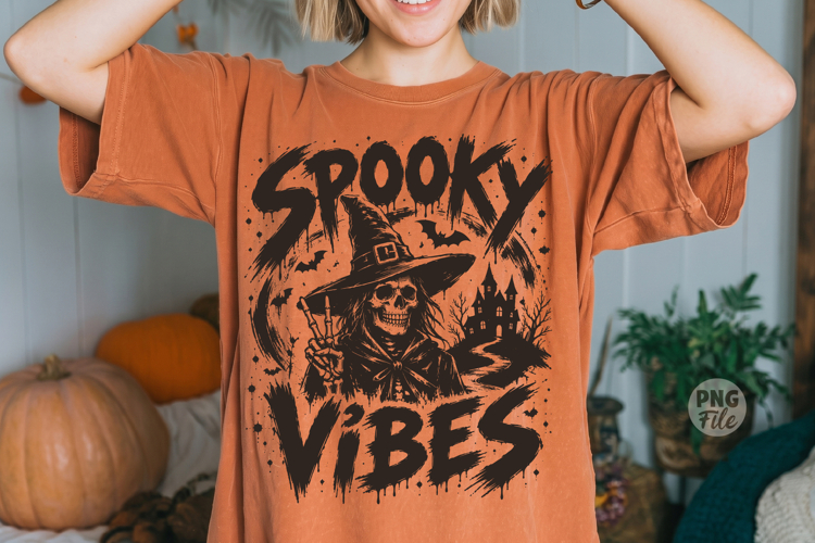 Spooky Vibes Skeleton Witch PNG,Halloween Brush Style