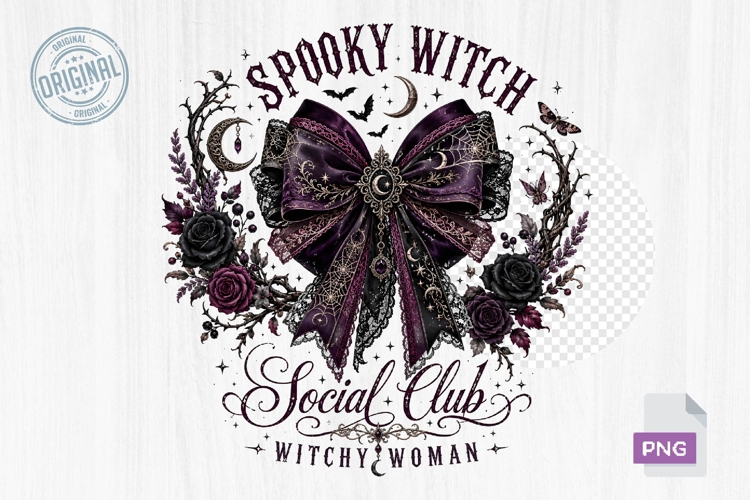 Spooky Witch Social Club Gothic Bow PNG Sublimation Design