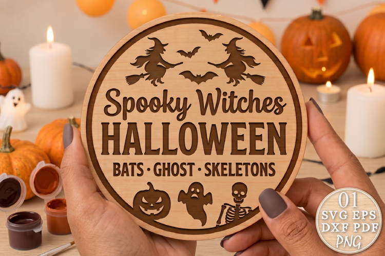 Spooky Witches Halloween Door Sign SVG example image 1