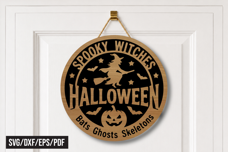 Spooky Witches Halloween Round Door Hanger Laser Cut