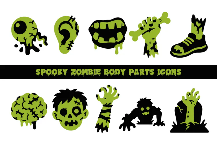 Spooky Zombie Body Parts Icons | Halloween Horror Graphics