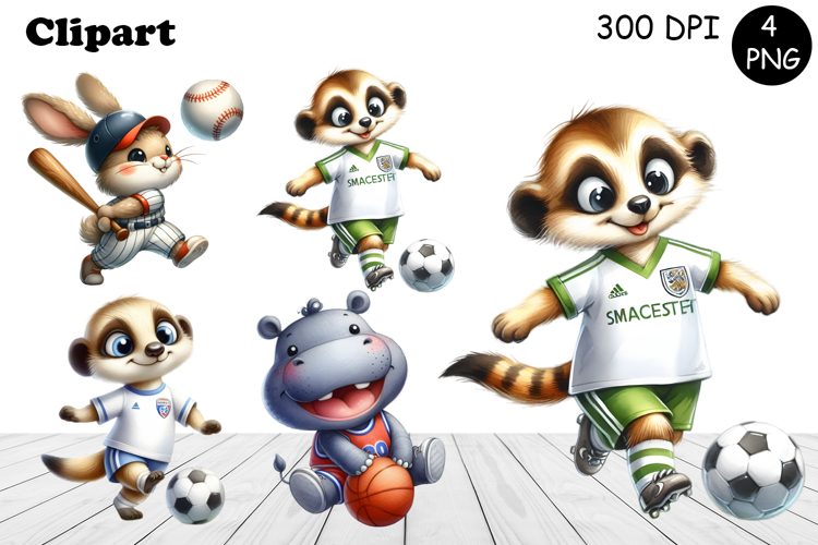Bright animal sports clipart in the style of American sports