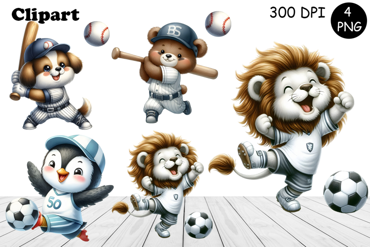 Bright animal sports clipart in the style of American sports